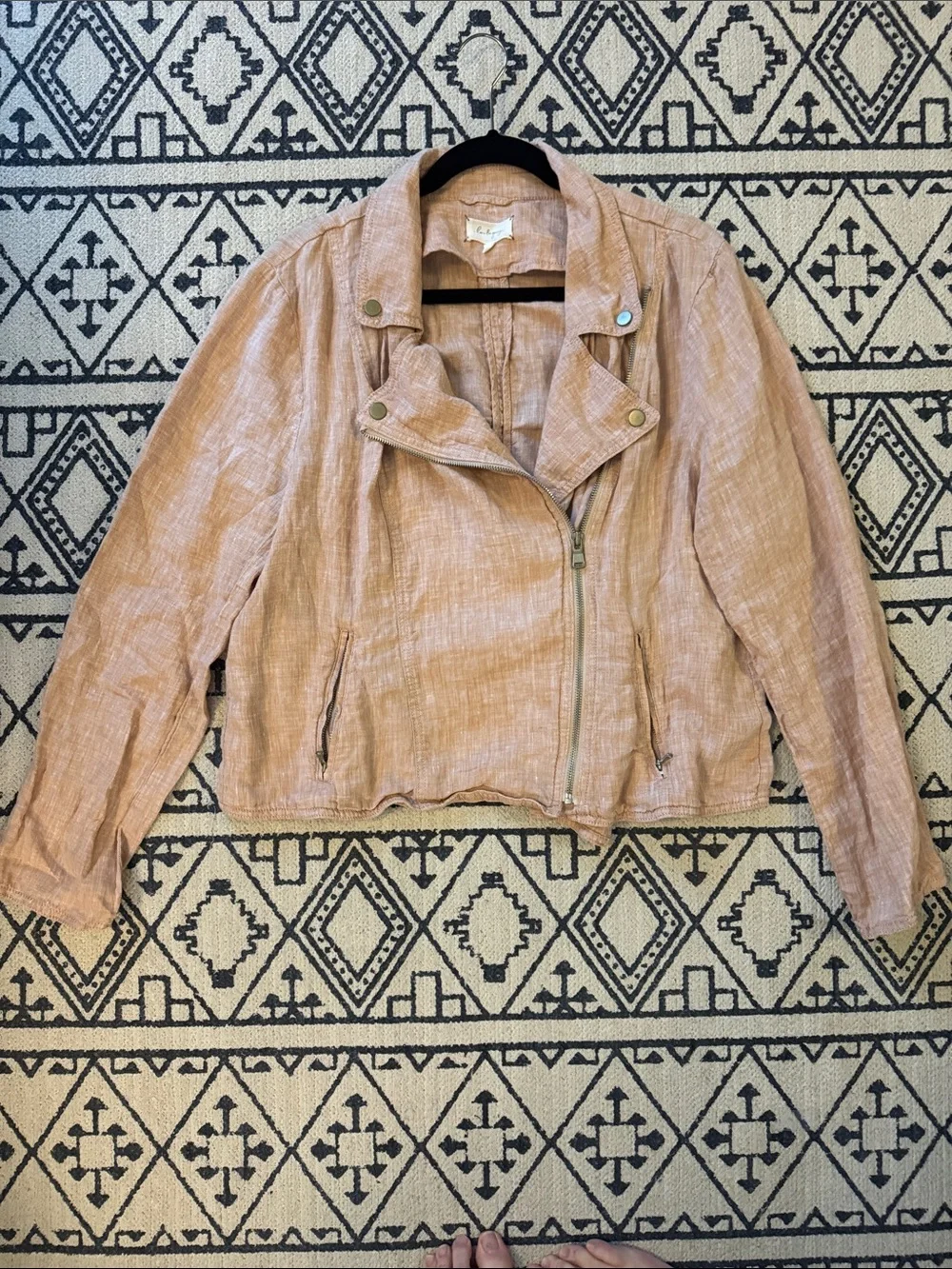 Lou & Grey Blush Pink Linen Moto Jacket - Picture 1 of 8
